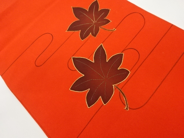 塩瀬金駒刺繍金彩紅葉模様名古屋帯